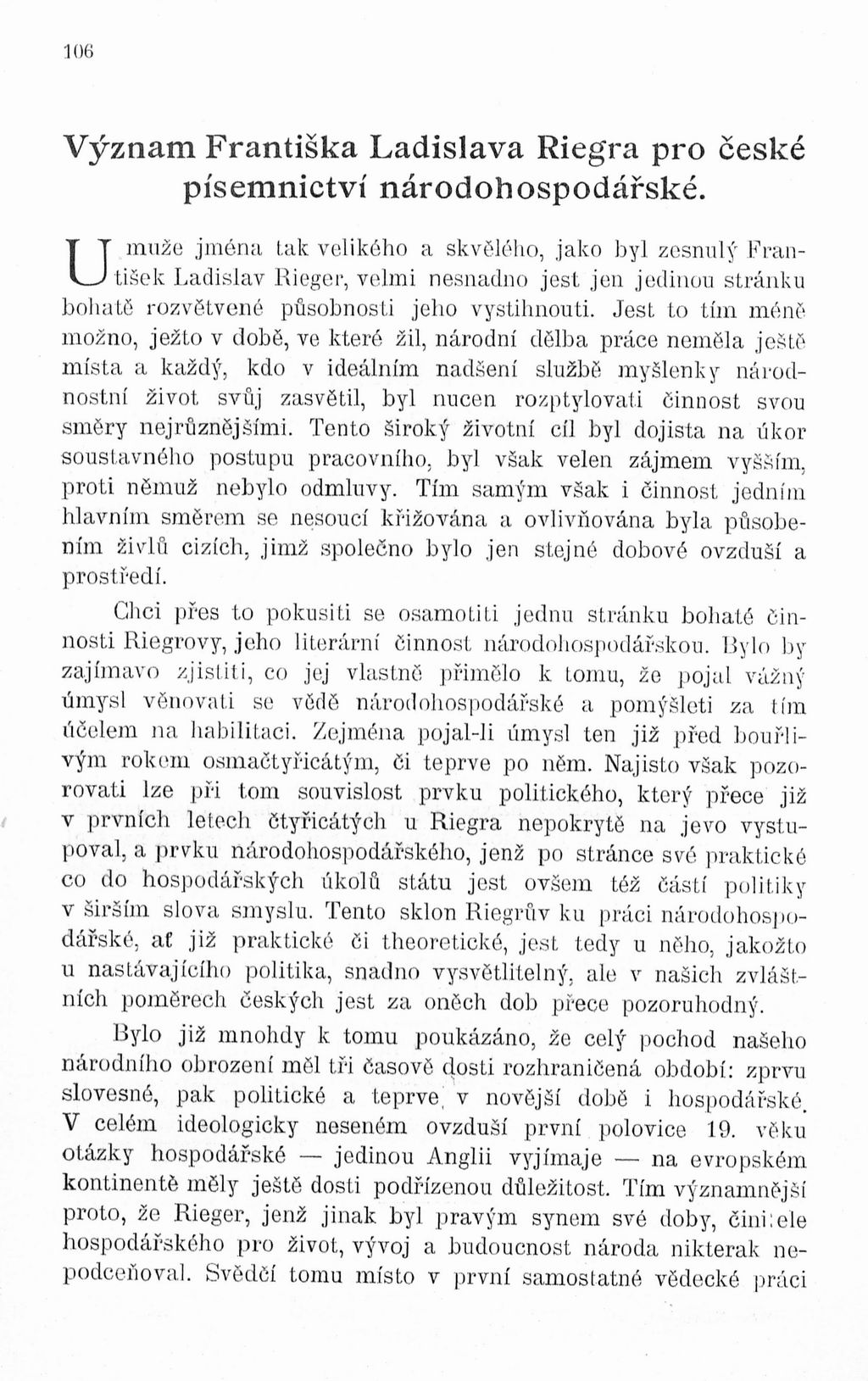 Význam F. L. Riegra pro české písemnictví národohospodářské