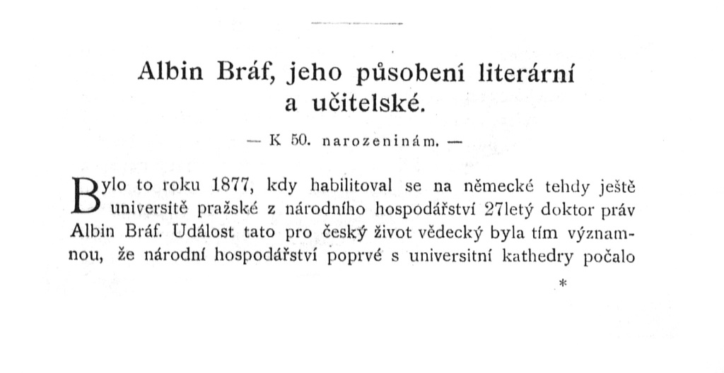 Albín Bráf a jeho působení učitelské a literární