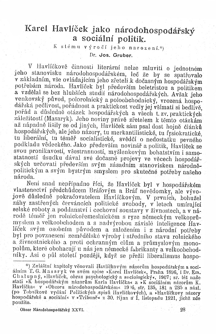 Karel Havlíček jako národohospodářský a sociální politik