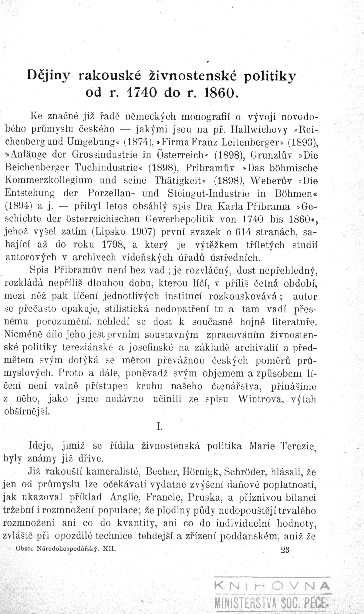 Dějiny rakouské živnostenské politiky od r. 1740 do r. 1860
